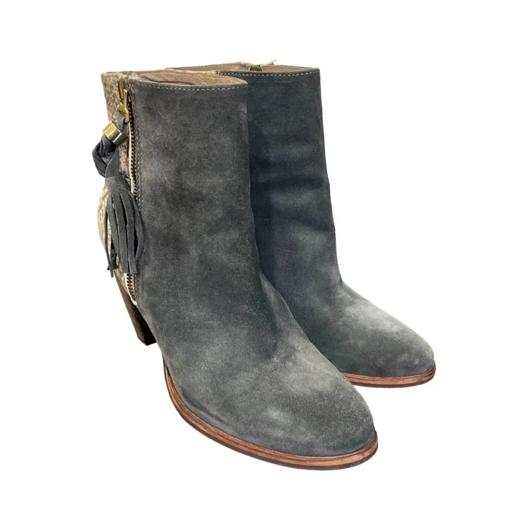 Alpe Women's Suede & Snakeskin Heeled Ankle Boots Size 39 / US 8 Gray Spain - Picture 4 of 10